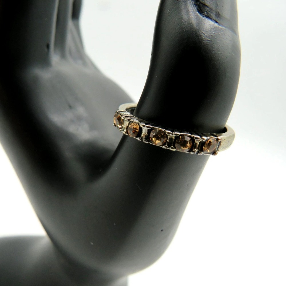 Half Eternity Ring Size 8 Silver Tone Brown Champagne Rhinestone